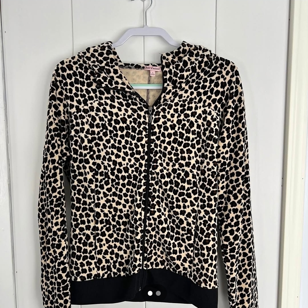 Juicy Couture Black and Cream Animal Print Hoodie Like New Condition Large